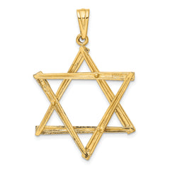 14K Gold Star of David Pendant with Concave Design, 46mm Length