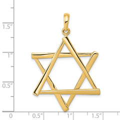 14K Gold Star of David Pendant with Concave Design, 46mm Length