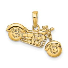 14K Gold Polished 3D Motorcycle Pendant for Men with Textured Finish