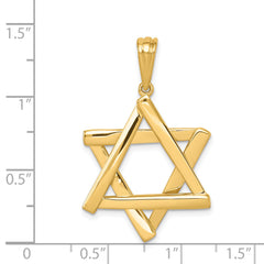 14K Gold Star of David Pendant Elegant Concave Design, 39mm Length