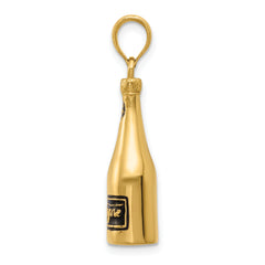 14K Gold 3D Enameled Champagne Bottle Pendant with Polished Finish