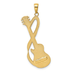 14K Gold Men's Guitar Pendant with Strap Textured, Polished Finish