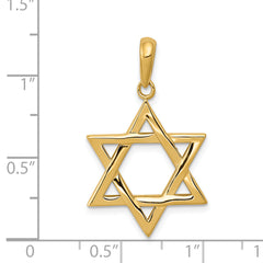 14K Gold Star of David Pendant with Closed Back Elegant Design 33mm