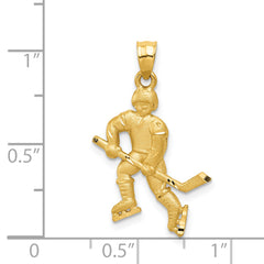 14K Gold Satin Diamond-Cut Hockey Player Pendant Solid Brushed Finish
