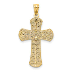 14K Two-Tone Gold Polished Cross Pendant with Textured Design Elegant