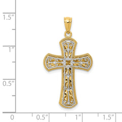 14K Two-Tone Gold Polished Cross Pendant with Textured Design Elegant