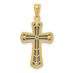 14K Gold Polished Cross Pendant with Rhodium Accents Elegant and Timeless Design