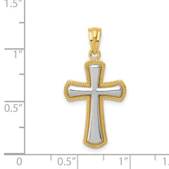 14K Gold Polished Cross Pendant with Rhodium Accents Elegant and Timeless Design