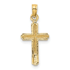 14K Gold Polished Cross Pendant with Striped Border Elegant Design
