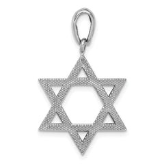14K White Gold Star of David Pendant with Rhodium Plating, Elegant Design