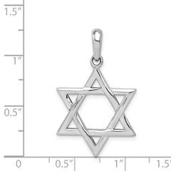 14K White Gold Star of David Pendant with Rhodium Plating, Elegant Design