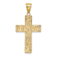 14K Gold Nugget Style Cross Pendant with Polished Textured Finish