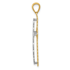 14K Two-Tone Gold Polished Cross Pendant with Elegant Layered Design