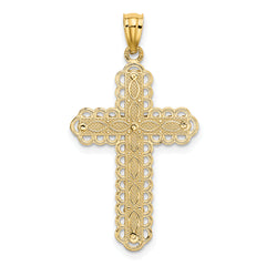 14K Two-Tone Gold Polished Cross Pendant with Elegant Layered Design