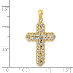 14K Two-Tone Gold Polished Cross Pendant with Elegant Layered Design