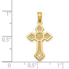 14K Gold Polished Cross Pendant with Lace Center Elegant & Solid Design