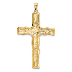 14K Gold Large Tree Textured Cross Pendant with Polished Finish
