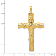 14K Gold Large Tree Textured Cross Pendant with Polished Finish