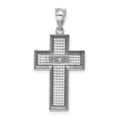 14K White Gold Cross Pendant with Polished and Textured Finish