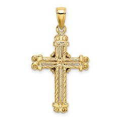 14K Gold Polished Textured Cross Pendant Elegant & Solid Design