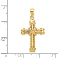 14K Gold Polished Textured Cross Pendant Elegant & Solid Design