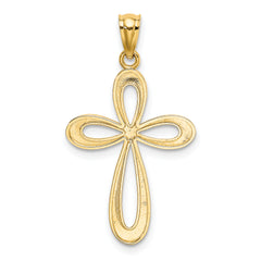 14K Gold Polished Ribbon Cross Pendant with Elegant Open-Back Design