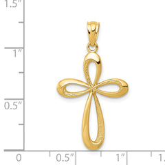 14K Gold Polished Ribbon Cross Pendant with Elegant Open-Back Design