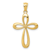 14k Gold Polished Ribbon Cross Pendant