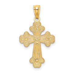 14K Two-Tone Gold Heart Cross Pendant with Reversible Polished Filigree Design