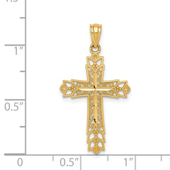14K Gold Polished Reversible Filigree Cross Pendant Elegant Casted Design