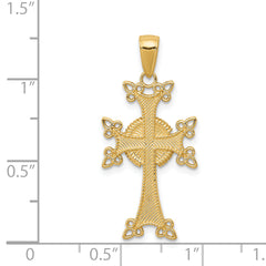 14K Gold Armenian Cross Pendant with Polished and Textured Finish