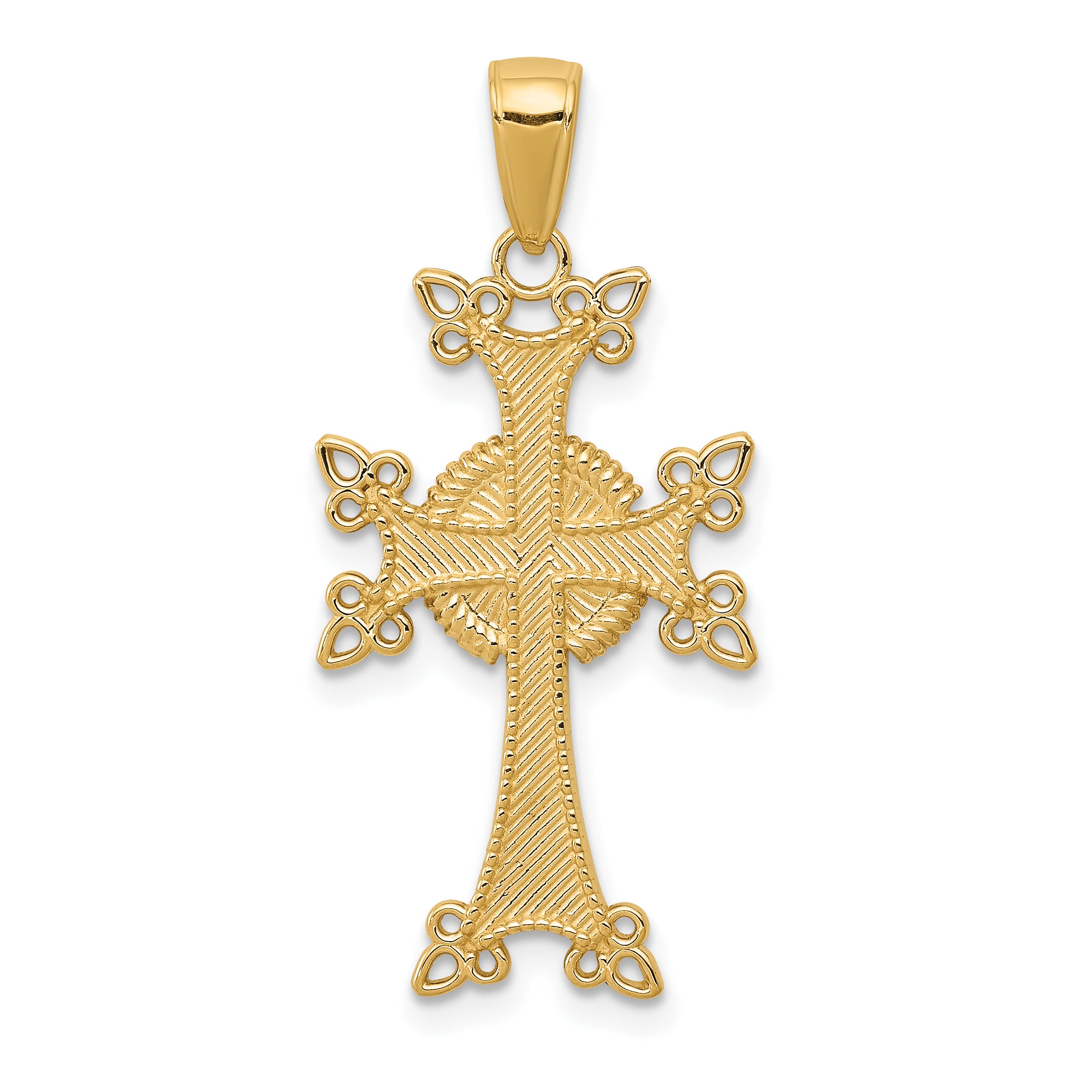 14K Polished/Textured Armenian Cross Pendant