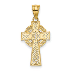 14K Gold Celtic Cross Pendant with Polished Finish and Textured Detail