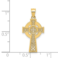 14K Gold Celtic Cross Pendant with Polished Finish and Textured Detail