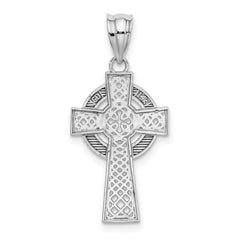 14K White Gold Celtic Cross Pendant with Polished Rhodium Finish Elegant and Solid Design