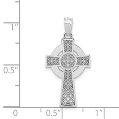 14K White Gold Celtic Cross Pendant with Polished Rhodium Finish Elegant and Solid Design