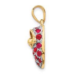 14K Gold & Ruby Baby Shoe Charm with Rhodium Accents Birthstone for July
