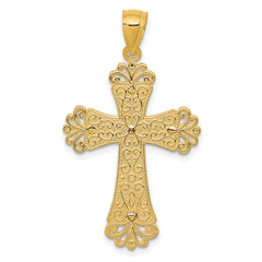 14K Two-Tone Gold Budded Cross Pendant with Polished Finish