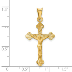 14K Gold Crucifix Pendant with Polished Satin Finish Semi-Solid Design