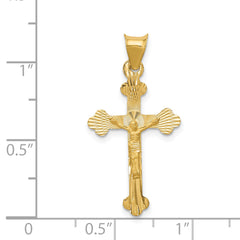 14K Gold Polished Satin Crucifix Pendant with Die Struck Design