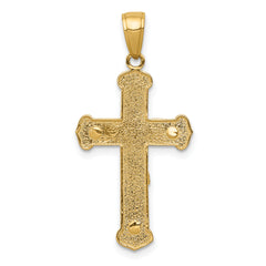 14K Gold Polished Textured Crucifix Pendant Elegant Solid Design