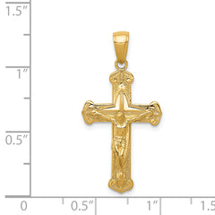 14K Gold Polished Textured Crucifix Pendant Elegant Solid Design