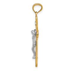 14K Two-Tone Gold Polished Crucifix Pendant Elegant Solid Design