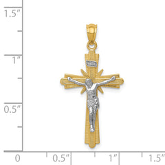 14K Two-Tone Gold Polished Crucifix Pendant Elegant Solid Design