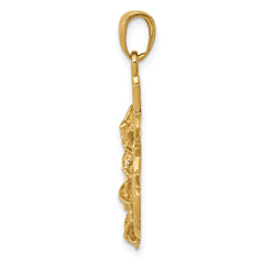 14K Gold Mariners Crucifix Pendant with Polished Textured Rope Wheel Design