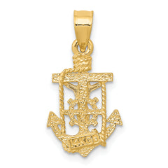 14K Gold Polished Mariner Crucifix Pendant with Solid Casted Design