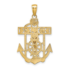 14K Gold Mariners Crucifix Pendant with Polished Textured Finish