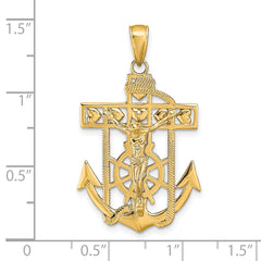 14K Gold Mariners Crucifix Pendant with Polished Textured Finish