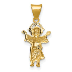 14K Gold Polished Baby Jesus Pendant with Rhodium Accent