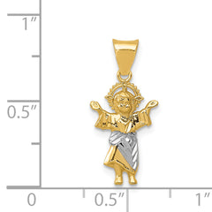 14K Gold Polished Baby Jesus Pendant with Rhodium Accent